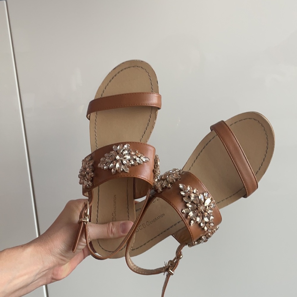 BCBGeneration Tan Embellished Sandals